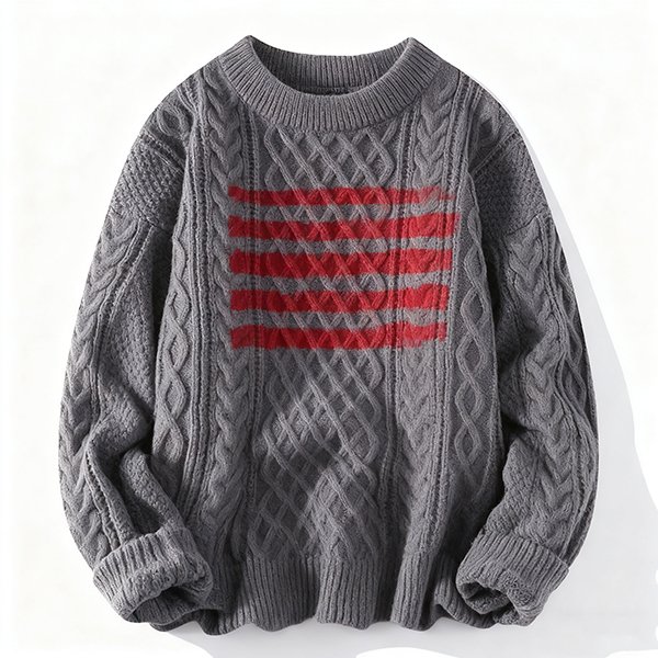 Unisex Retro Oversized Sweater - Solid Crew Neck Knit Casual