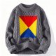 Unisex Oversized Retro Solid Knit Sweater - Casual Crew Neck Pullover