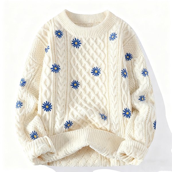 Unisex Premium Retro Solid Sweater - Oversized Casual Crew Neck Knit